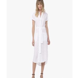 James Perse 100% Linen White Minimalist Button Down Midri Shirt Dress Size 4